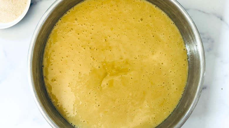 cake batter in round pan