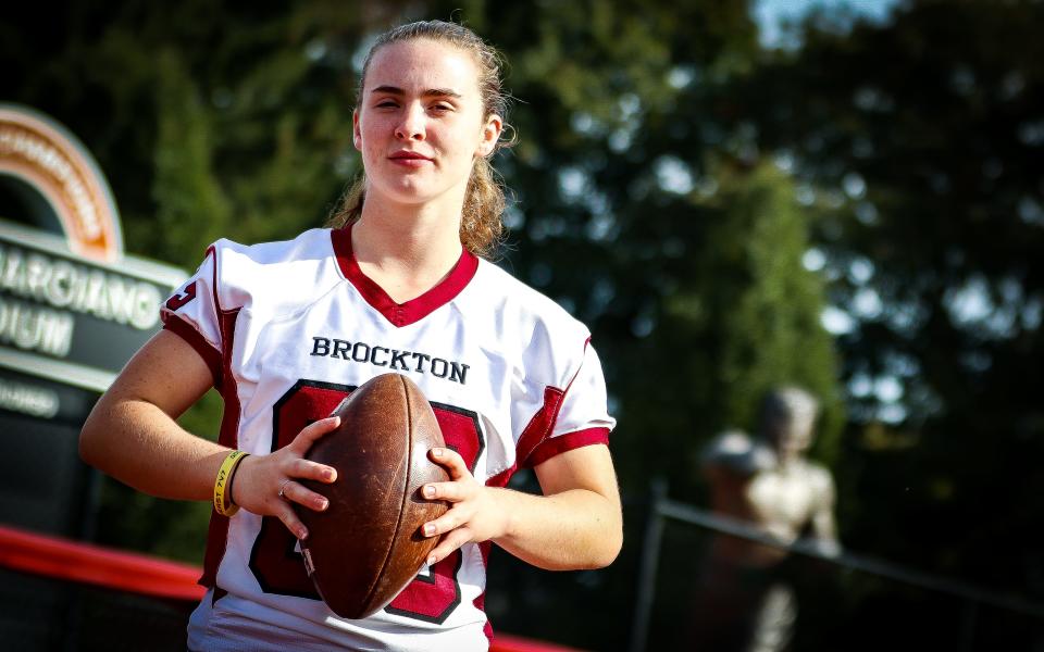 Brockton's McKenzie Quinn became the first female player in program history to score a touchdown.