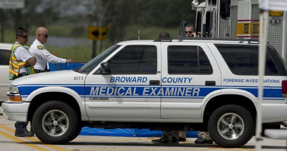 Photo shows a parked Broward County medical examiner vehicle on September 18, 2013.