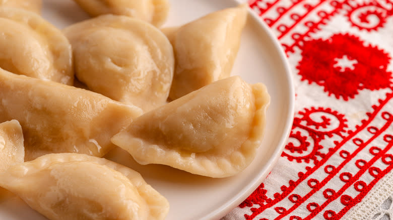 Plate of cooked pierogi