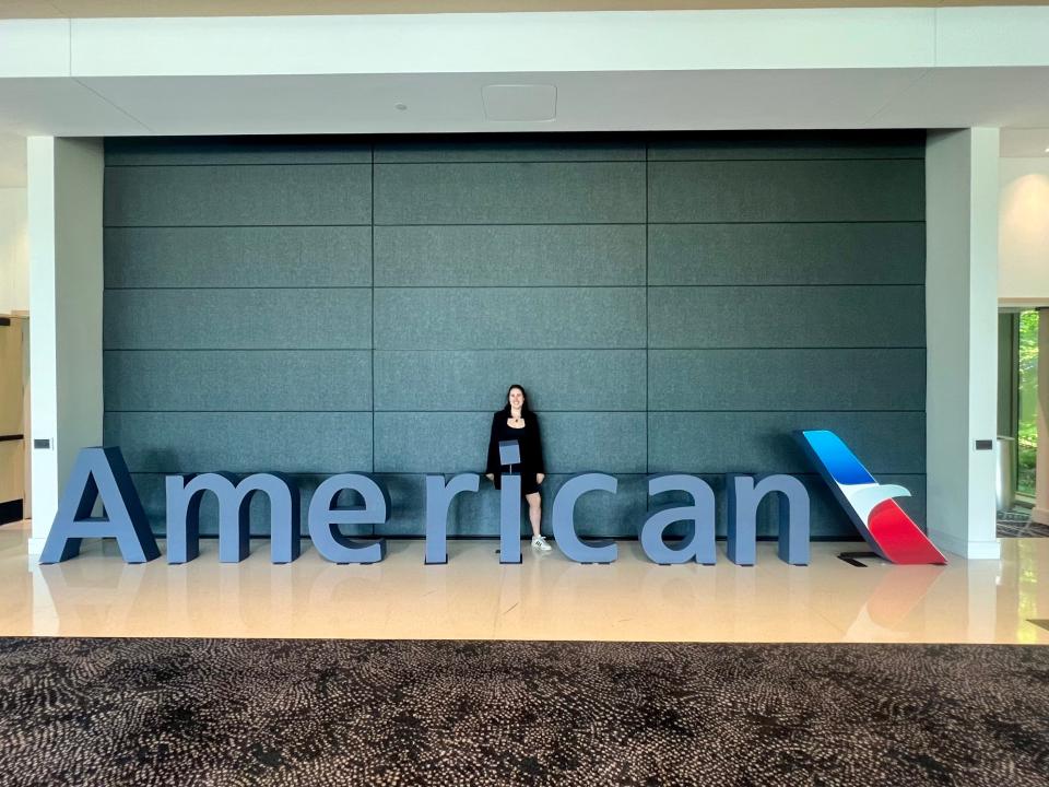 The author in front of the American Airlines sign at Skyview 6.