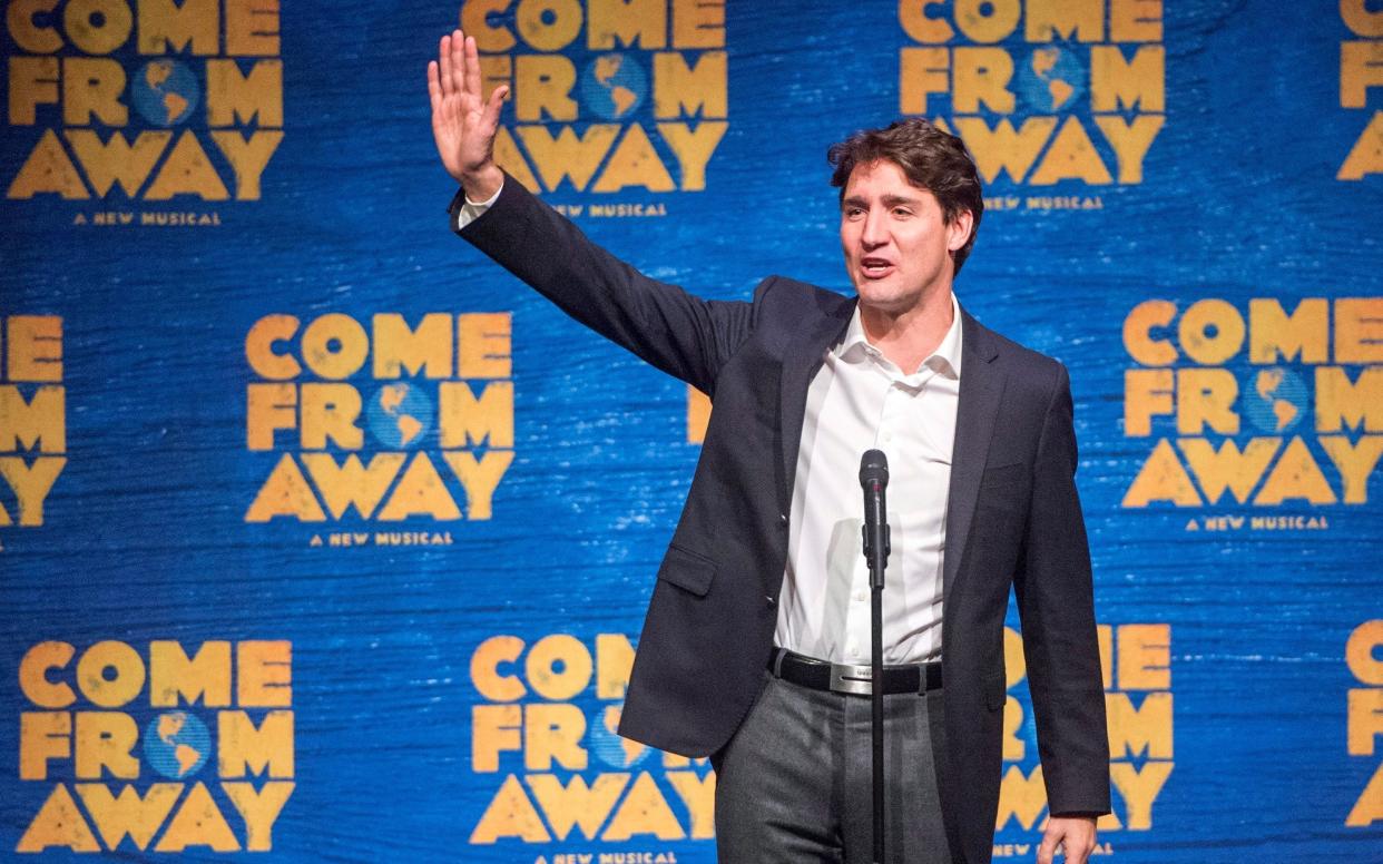 Justin Trudeau at the Broadway premiere of a musical, Come From Away, celebrating Canada's welcome to stranded travellers after the September 11 attacks