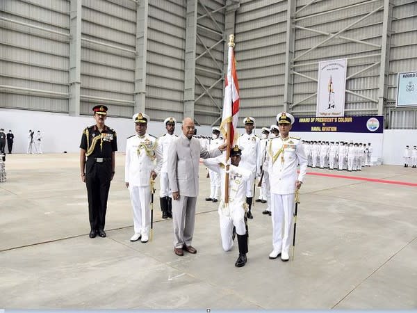 President Ram Nath Kovind at INS Hansa (Photo/ANI)