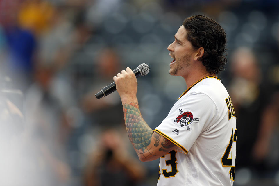 Pittsburgh Pirates pitcher Steven Brault sang the national anthem prior to a game last month. (Getty Images)