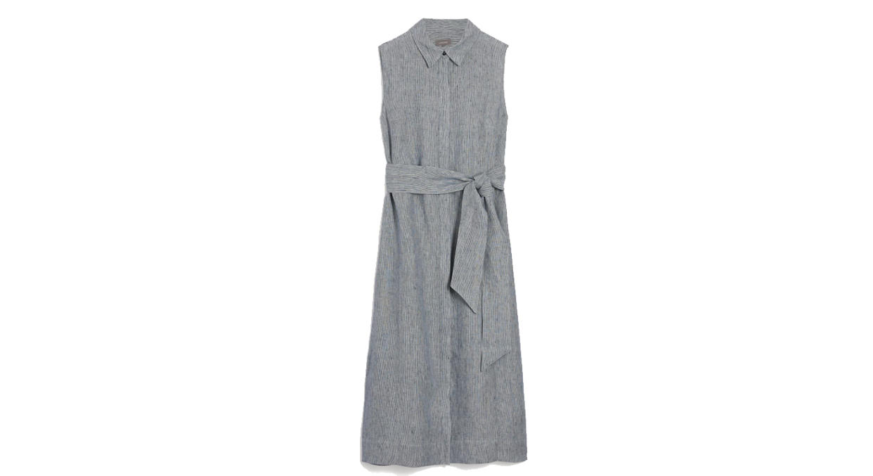 JAEGER Pure Linen Striped Belted Midi Shirt Dress