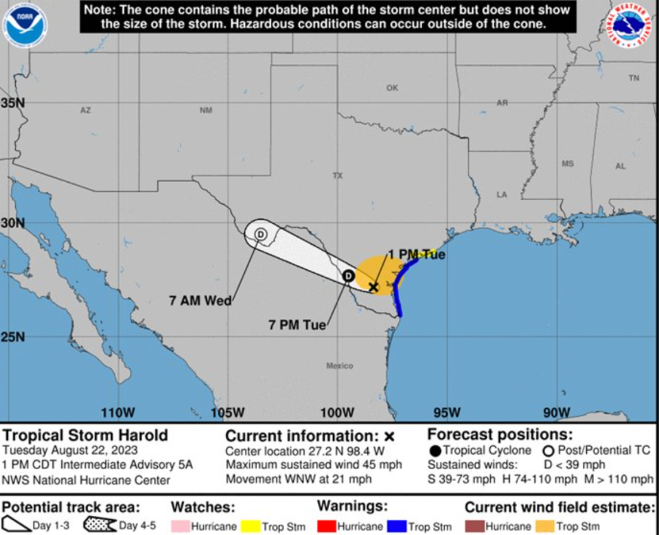 How Tropical Storm Harold is tracking across the United States (National Weather Service)