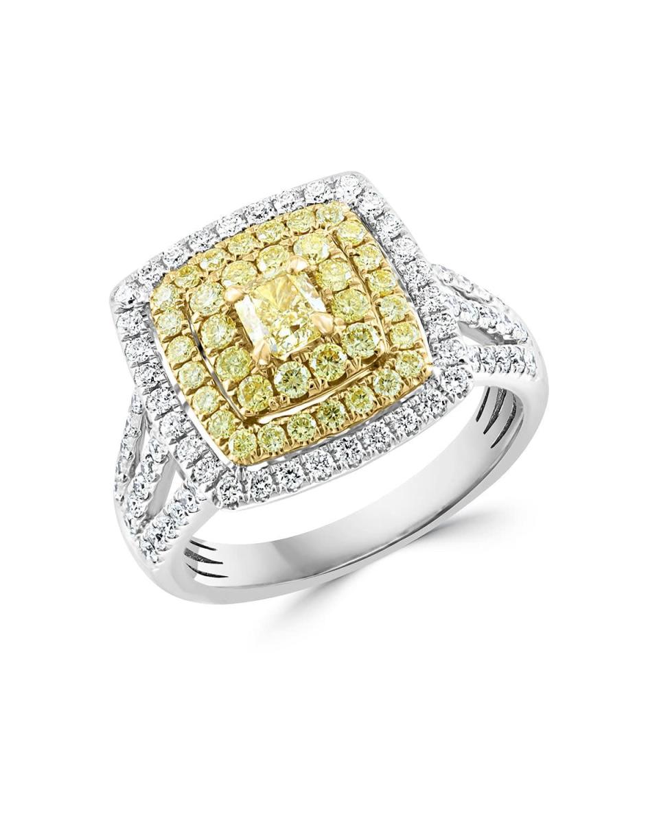 <p><span>Bloomingdale's Yellow &amp; White Diamond Cushion &amp; Round Cut Statement Ring in 14K Yellow &amp; White Gold</span> ($4,368, originally $10,400)</p>