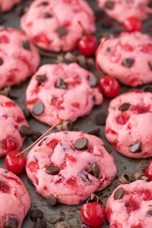 <p><strong>Maraschino Cherry Chocolate Chip Cookies</strong></p><p>Get the recipe <a href="https://thefirstyearblog.com/maraschino-cherry-chocolate-chip-cookies/" rel="nofollow noopener" target="_blank" data-ylk="slk:here;elm:context_link;itc:0;sec:content-canvas" class="link rapid-noclick-resp"><em><strong>here</strong></em></a></p>