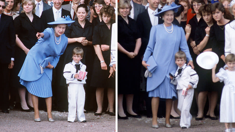 queen elizabeth II watches prince william on wedding for duke and duchess of york in 1986