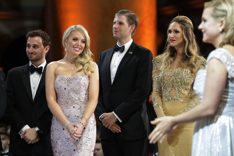 Tiffany Trump and Ross Mechanic with Eric and Lara Trump at the inaugural Armed Services Ball at the National Building Museum January 20, 2017 in Washington, DC.. (Photo: Chip Somodevilla/Getty Images)