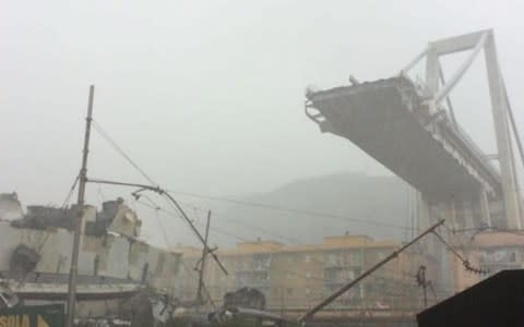 Italian television showed images of the collapsed bridge - Credit: Alamy