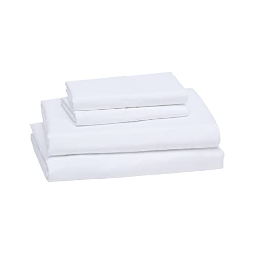 Amazon Basics Lightweight Super Soft Easy Care Microfiber Bed Sheet Set with 14-Inch Deep Pockets - Queen, Bright White