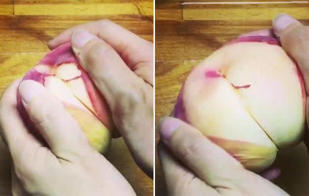 Within 3 seconds the peach was peeled. Photo: Twitter