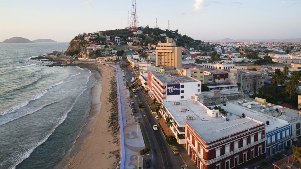 View of the Long Playa Olas Atlas and Viejo Mazatlán hotels, Mexico.