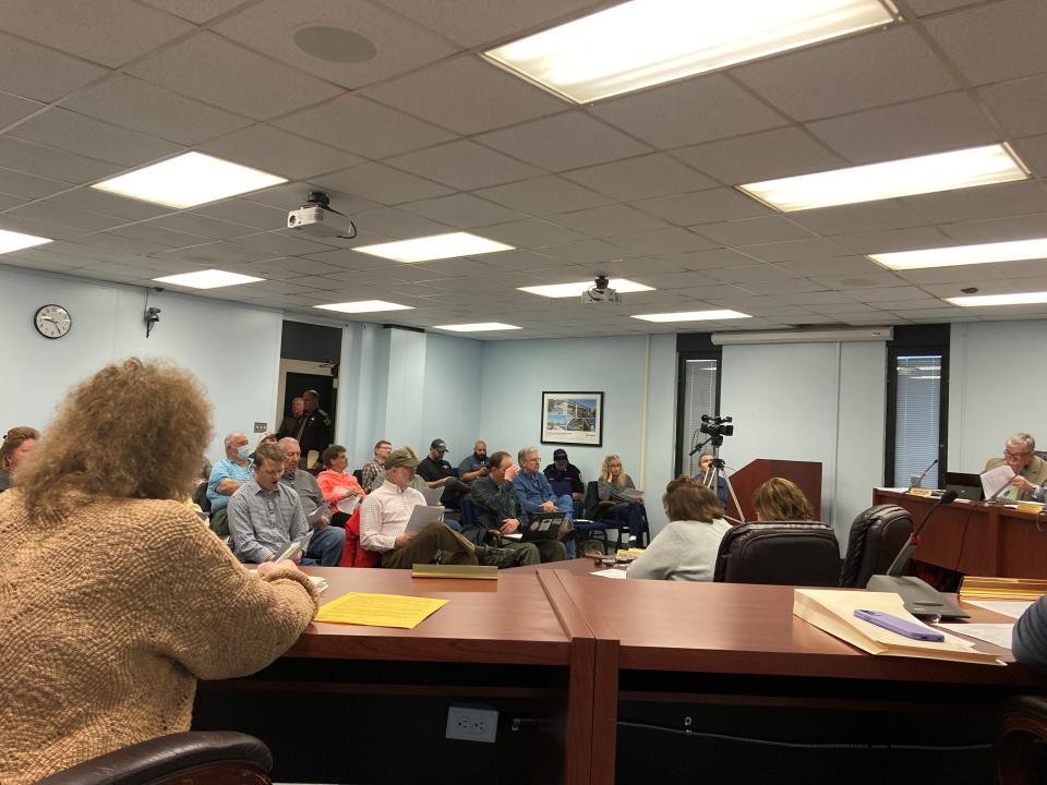 Crowds inside and outside of the commissioners courtroom in the Delaware County Building in February listened as commissioners placed a year's moratorium on the development of any solar farms in Delaware County following controversy over a large planned solar development north of Gaston. A committee was established and is now in operation to study and work with stakeholders in creating a way forward for solar development.