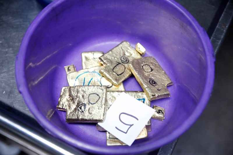 Blocks of gold are seen before the refining process at AGR (African Gold Refinery) in Entebbe