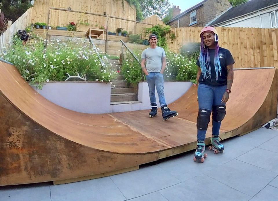 transformed their garden to make room for their dream 18ft roller skating ramp. (@ashmatkingroundworksandlandscaping/Caters)