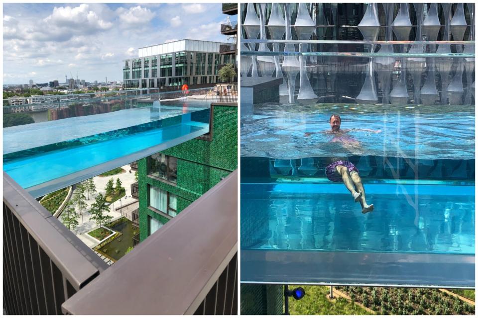 Shimmering: Jonathan Prynn in the Sky Pool that links two buildings on the South Bank  (Handout)