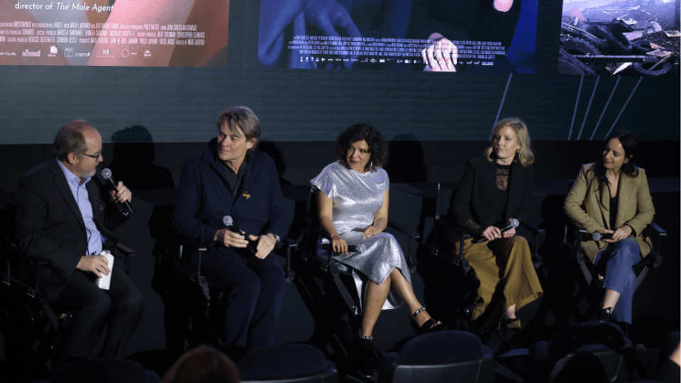 (from left) TheWrap's Steve Pond, Christopher Sharp, Kaouther Ben Hania, Michelle Mizner, and Maite Alberdi (credit: Randy Shropshire for TheWrap)
