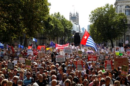 Anti-Brexit protestors demonstrate at Whitehall in London