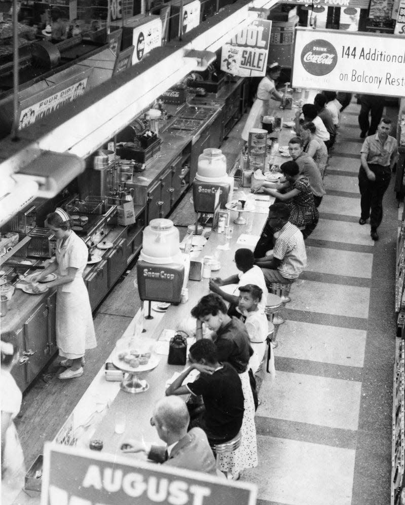 Students from the Oklahoma City NAACP Youth Council participate in a sit-in in 1958 at Katz Drug Store in downtown Oklahoma City.