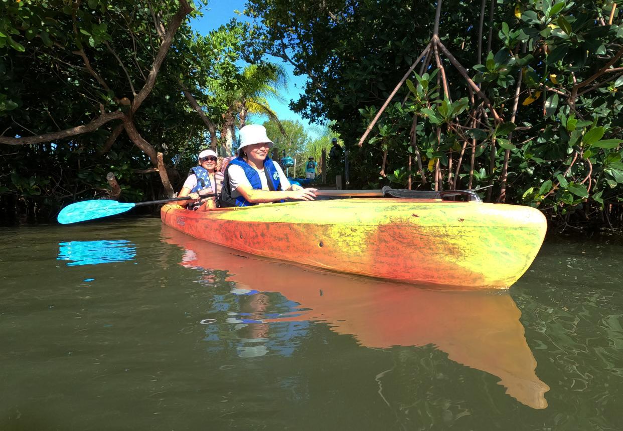 A group on vacation from Arkansas in early July of 2022 was heading out into the Banana River in search of manatees and dolphins. The group was taking a tour through the Thousand Islands with Cocoa Beach kayaking. Biologists say Hurricane Ian could further harm wildlife in the lagoon.