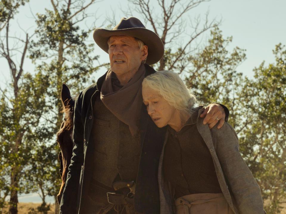 Harrison Ford as Jacob Dutton and Helen Mirren as Cara Dutton of the Paramount+ series "1923."