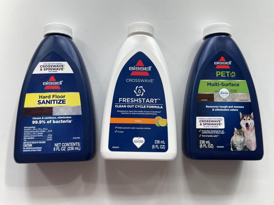 The various cleaning solutions for the Bissell CrossWave HydroSteam