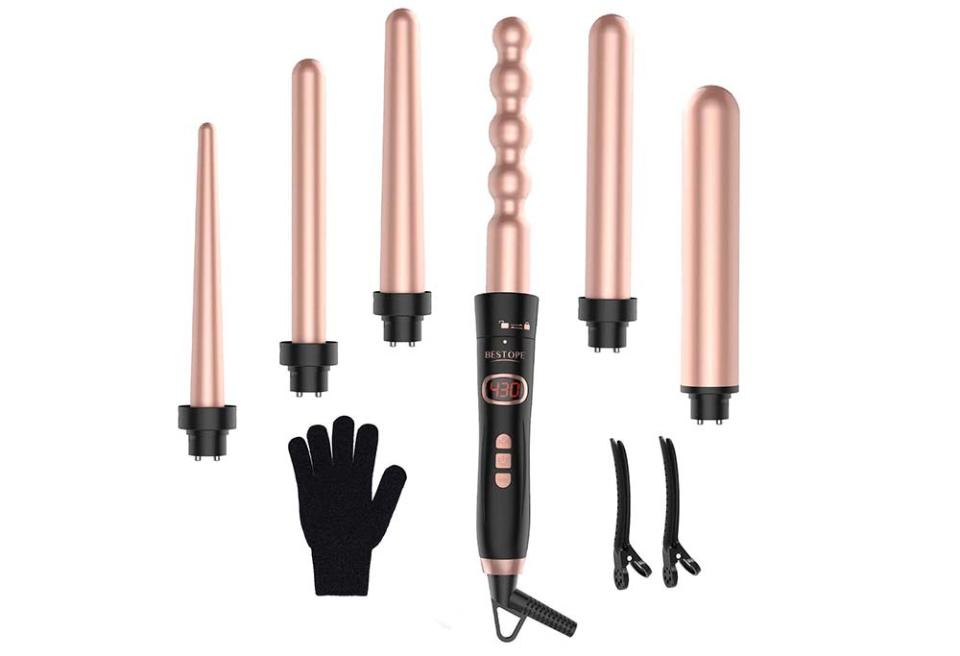 best amazon prime day curling irons, BESTOPE 6 in 1 Curling Iron Wand Set Curling Wand 