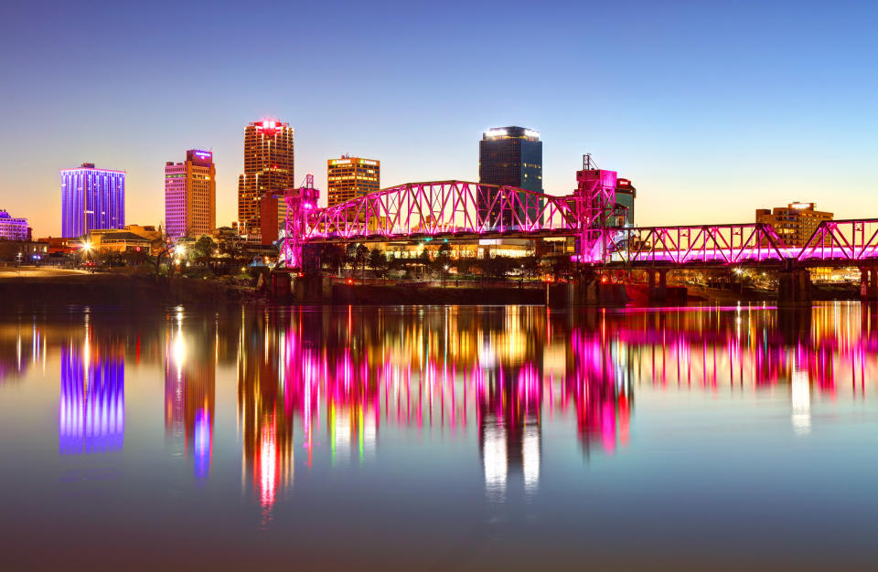 Evening view of the Little Rock, Arkansas skyline