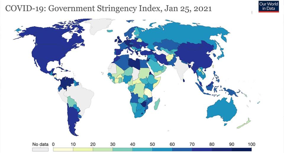 Many European countries have among the strictest restrictions in the world. (Our World in Data)