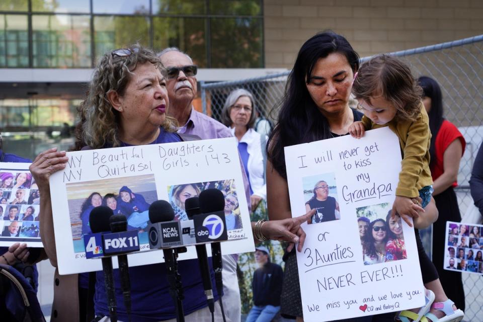 Susana Solano-Rosas, left, who lost three of her daughters and their father on the boat said she was ‘extremely disappointed’ by the sentence on Thursday (AP)