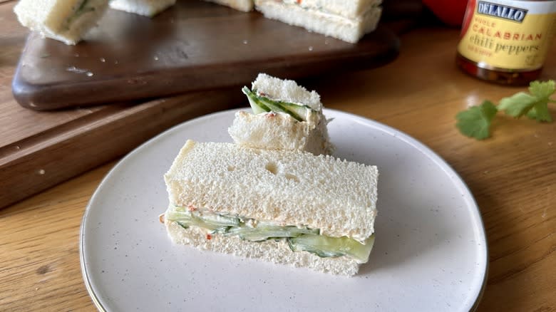 spicy cucumber sandwiches on plate