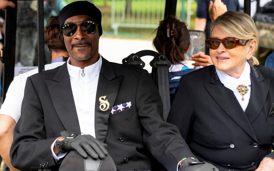 Snoop Dogg and Martha Stewart during the team dressage final at the Paris 2024 Olympic Games