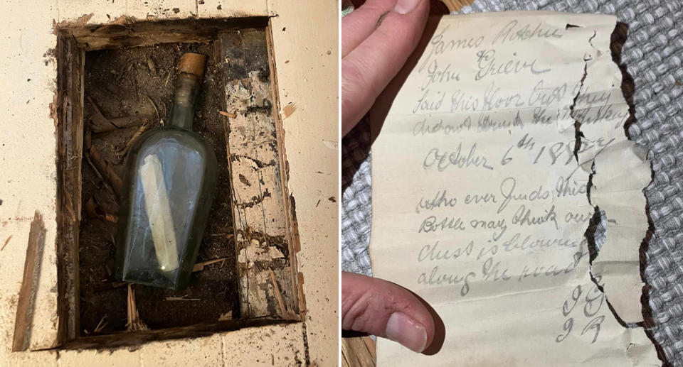 The 135-year-old note in the bottle under the floorboards.