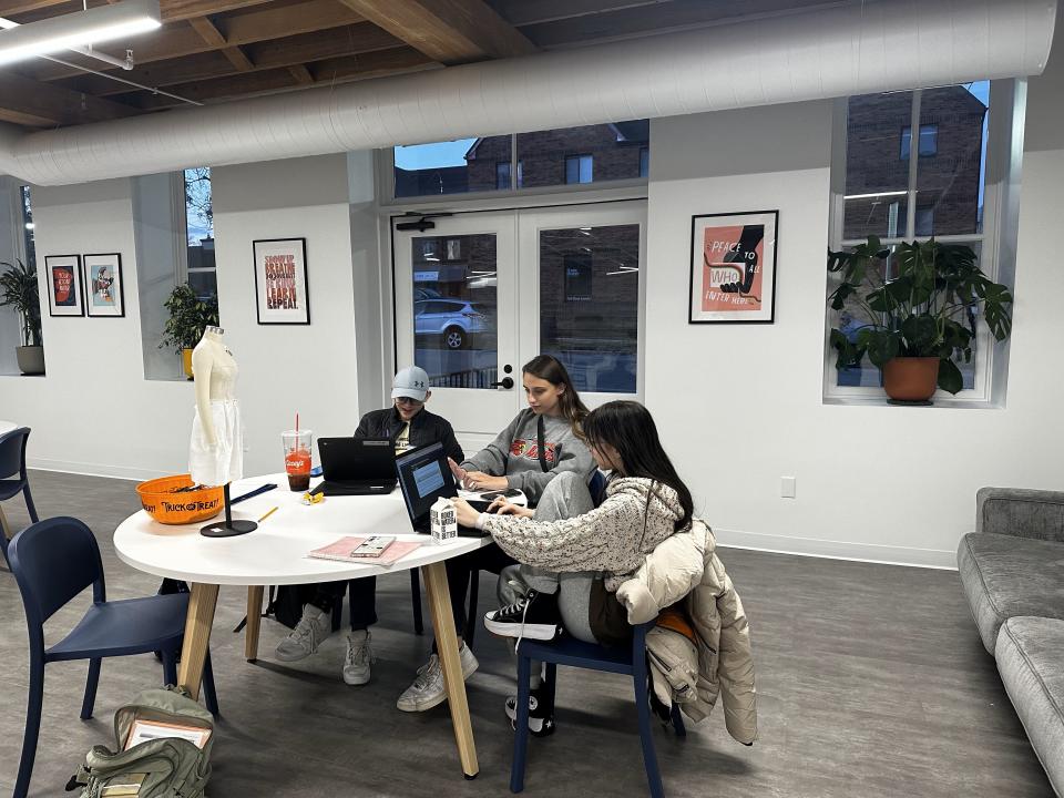 The student lounge is a common area for ICON students, where they hang out or do their schoolwork.