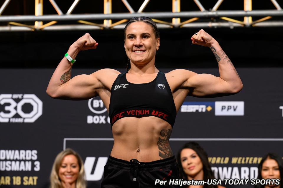 Jennifer Maia UFC 286 ceremonial weigh-in