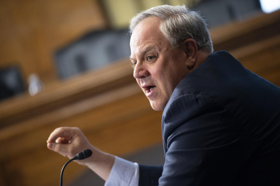 David Bernhardt, Acting Secretary of the Interior, testifies before the Senate Energy and Natural Resources Committee on the FY2021 Interior Department budget in Washington on Tuesday, March 10, 2020. (Caroline Brehman/CQ-Roll Call, Inc via Getty Images)