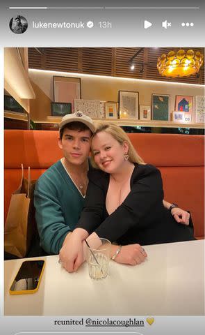 <p>Luke Newton/Instagram</p> 'Bridgerton' star Luke Newton shares a photo of his reunion with costar Nicola Coughlin at the London production of his play, 'The Shape of Things.'