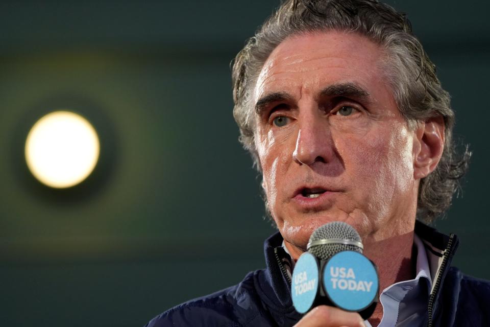 Republican presidential candidate Doug Burgum speaks during the Seacoast Media Group and USA TODAY Network 2024 Republican Presidential Candidate Town Hall Forum held in the historic Exeter Town Hall in Exeter, New Hampshire.
