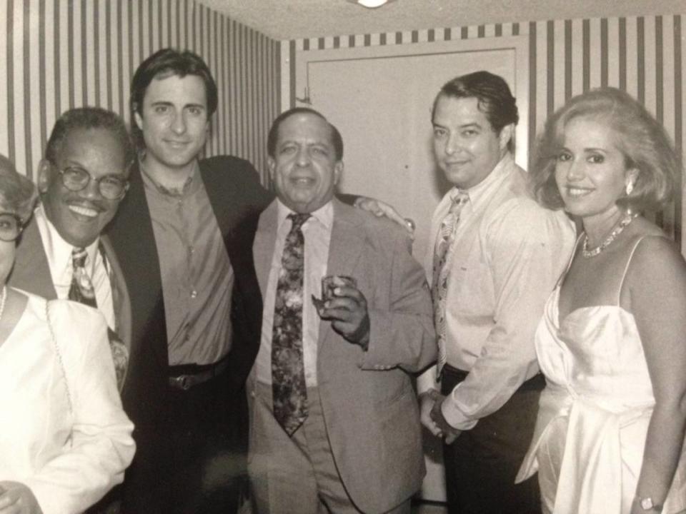 Here’s an old photo of actor Andy García, Cuban musician Israel Lopez ‘Cachao’, Fausto Sanchez and Aida Levitan.