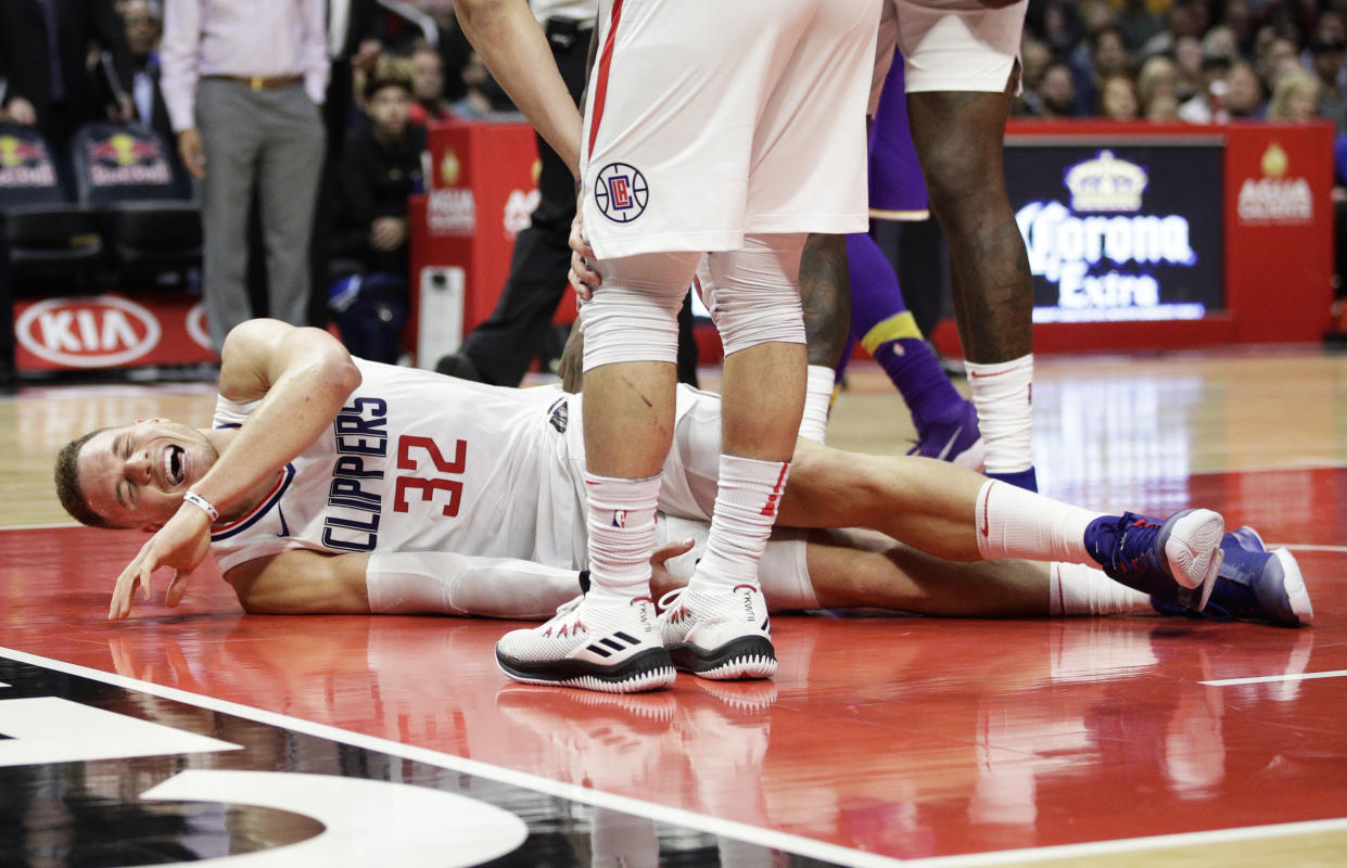 Clippers forward Blake Griffin’s left leg has been plagued by injuries. (AP)