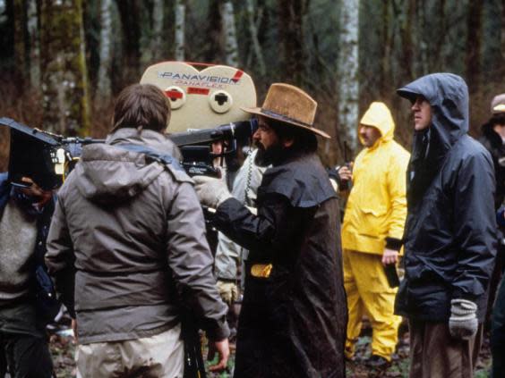 David Lynch and his crew filming in the show’s woodland setting (Sky)