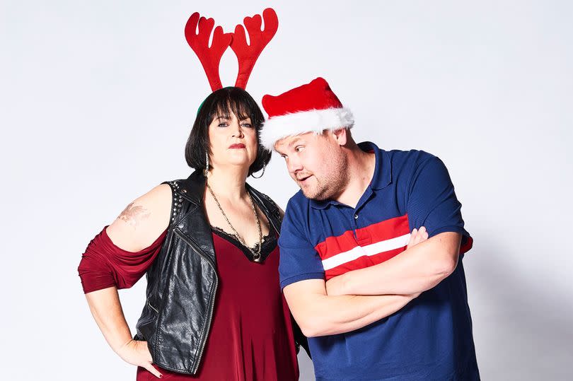 James Corden and Ruth Jones in character for a Gavin and Stacey promo photo
