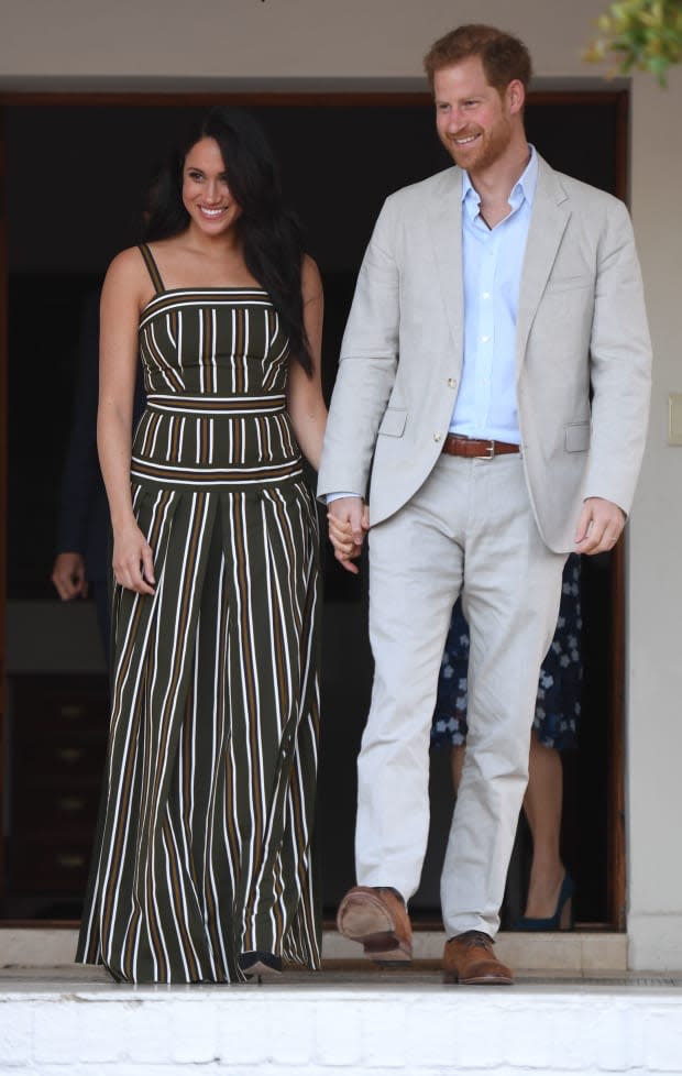 <p>A <a href="https://fashionista.com/2019/09/meghan-markle-wore-martin-grant-maxi-dress-africa" rel="nofollow noopener" target="_blank" data-ylk="slk:Martin Grant;elm:context_link;itc:0;sec:content-canvas" class="link ">Martin Grant</a> dress in Cape Town, South Africa. <em>Photo: Paul Edwards - Pool/Getty Images</em></p>