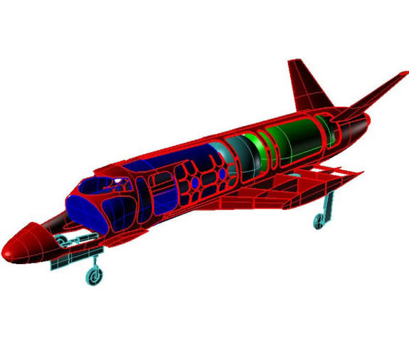 The Vinci suborbital space plane's structure and cryogenic fuel and oxidizer tanks are depicted in this illustration.