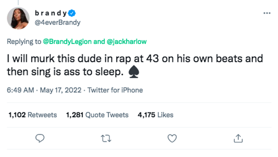 Brandy's tweet about Jack Harlow (Twitter / Brandy)