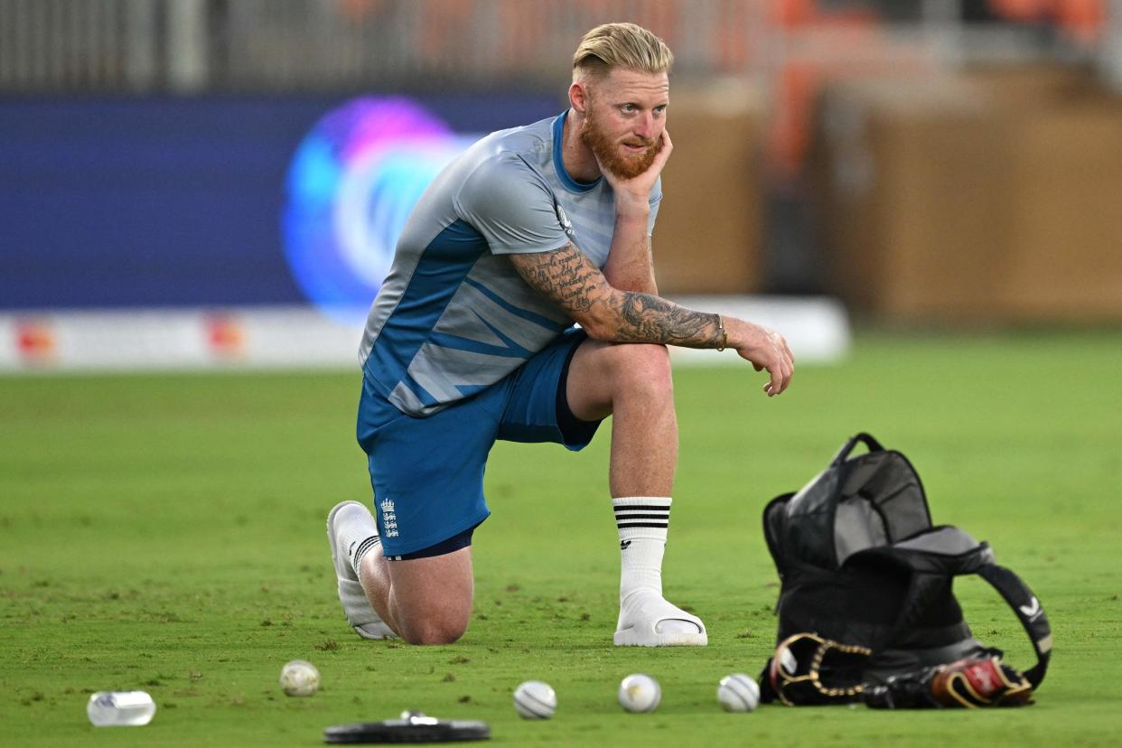 England warm up ahead of the World Cup opener, but Stokes is not fit enough to play (AFP via Getty Images)