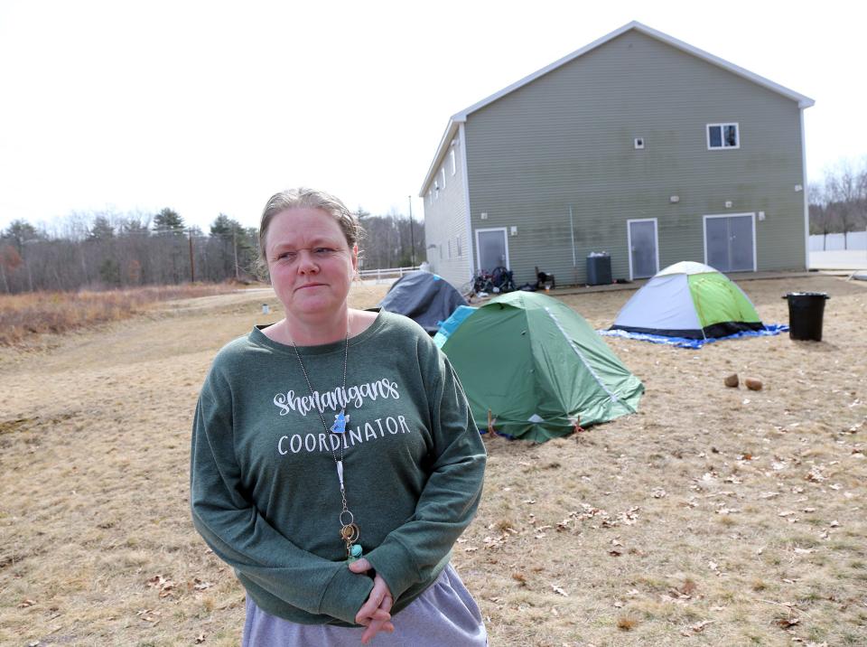 Amy Malone of Karlee's Home Team helps run the Willand Warming Center in Somersworth, where some clients have started staying in tents outside when the center is closed, as seen here Wednesday, March 6, 2024. It is open November through the end of March on nights when there is extreme cold or a significant storm.