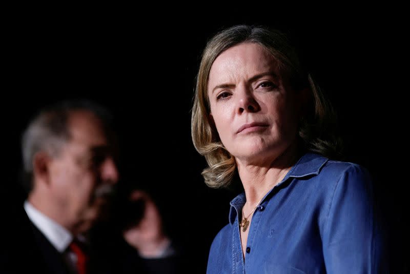 FILE PHOTO: President of the Workers' Party Gleisi Hoffmann looks on during a news conference in Brasilia